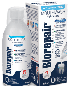bottle and box of biorepair mouthwash